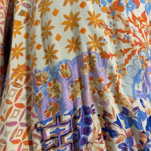 Rose Olive Crop Top Purple Orange Patch Print Short Sleeve Tie Front Size Small - Picture 4 of 12